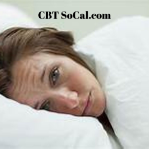A distressed woman is in bed unable to sleep and she considers seeking help from a therapist trained in cognitive behavioral therapy for insomnia (CBT-I)